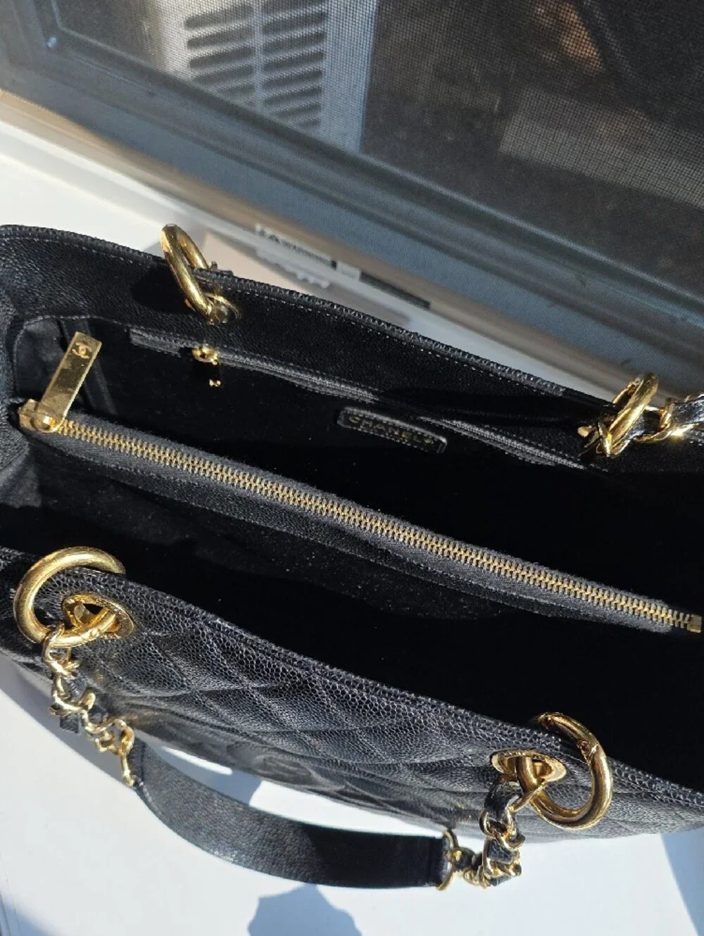 Excellent Chanel GST Grand Shopping Black Caviar Leather Tote & Gold Hardware